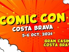 Cartel publicitario o promocional de la Comic Con Costa Brava 2024. La tipografía tine estilo de cómic y los colores predominantes son rojos, naranjas y amarillos. Los dibujos recuerdan a las viñetas de cómic tradicionales.
